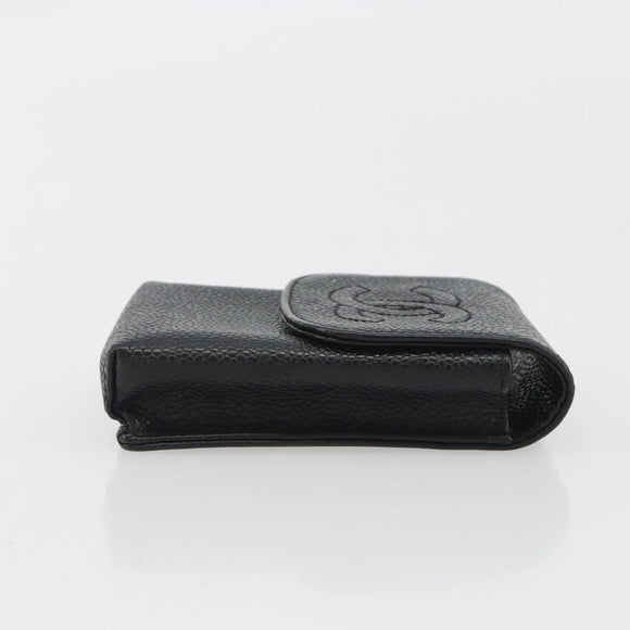 CHANEL COCO Mark Cigarette Case Caviar Skin Black CC Auth 194184M