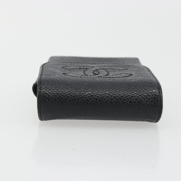 CHANEL COCO Mark Cigarette Case Caviar Skin Black CC Auth 194184M