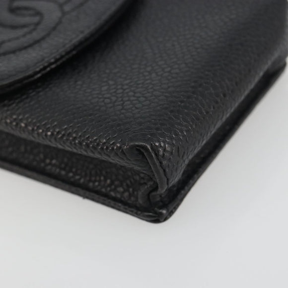 CHANEL COCO Mark Cigarette Case Caviar Skin Black CC Auth 194184M