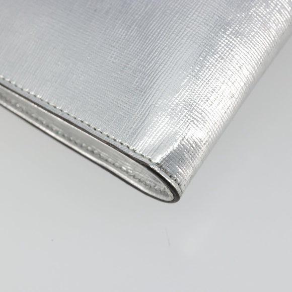 FENDI Chain Hand Bag Leather Silver White Auth 194186