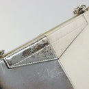 FENDI Chain Hand Bag Leather Silver White Auth 194186-17