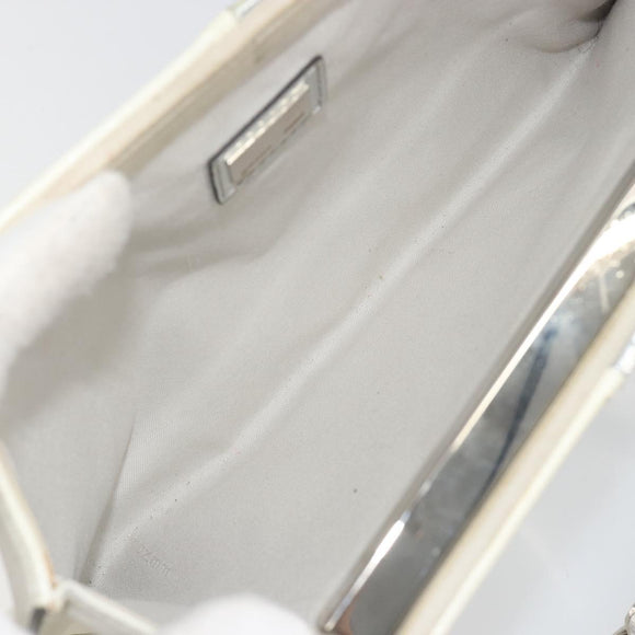 FENDI Chain Hand Bag Leather Silver White Auth 194186