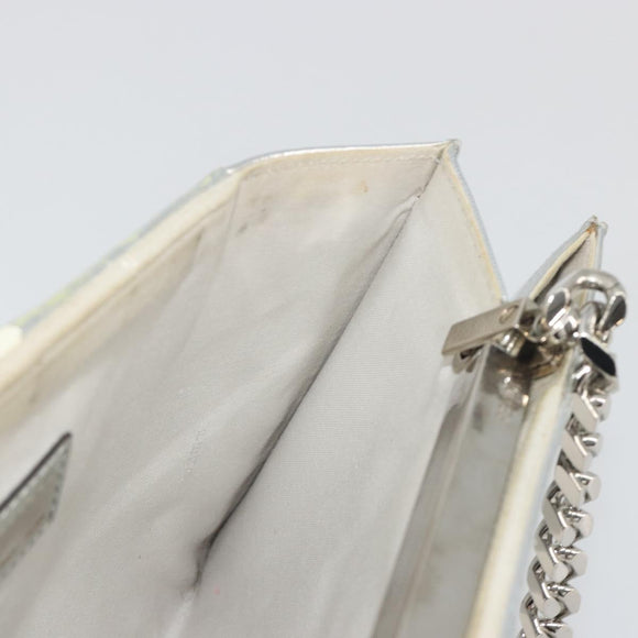 FENDI Chain Hand Bag Leather Silver White Auth 194186
