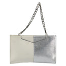 FENDI Chain Hand Bag Leather Silver White Auth 194186-13
