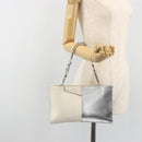 FENDI Chain Hand Bag Leather Silver White Auth 194186-21