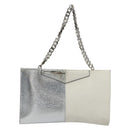 FENDI Chain Hand Bag Leather Silver White Auth 194186-2