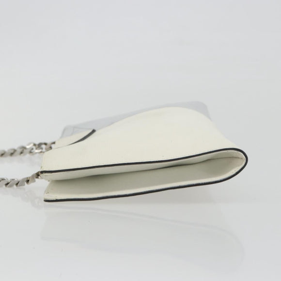 FENDI Chain Hand Bag Leather Silver White Auth 194186