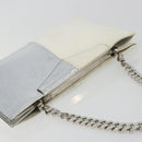 FENDI Chain Hand Bag Leather Silver White Auth 194186-6