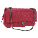 CHANEL Matelasse Chain Shoulder Bag Leather Pink Silver CC Auth 194187V-1