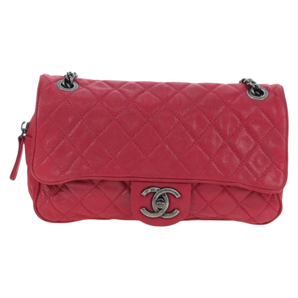 CHANEL Matelasse Chain Shoulder Bag Leather Pink Silver CC Auth 194187V