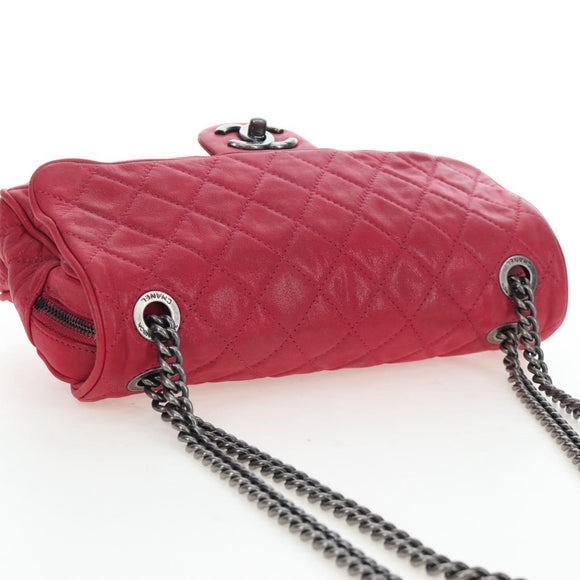CHANEL Matelasse Chain Shoulder Bag Leather Pink Silver CC Auth 194187V