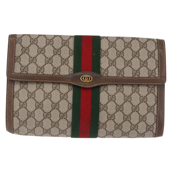 GUCCI GG Supreme Web Sherry Line Clutch Bag PVC Beige 89 01 007 Auth 194188