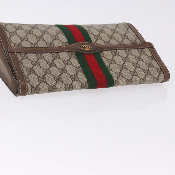 GUCCI GG Supreme Web Sherry Line Clutch Bag PVC Beige 89 01 007 Auth 194188