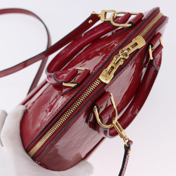 LOUIS VUITTON Monogram Vernis Alma BB Red Rose Andian M91771 LV Auth 194191