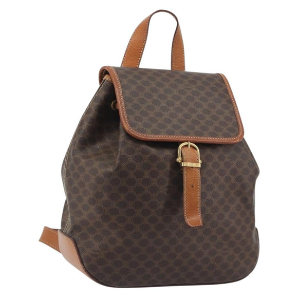 CELINE Macadam Backpack PVC Leather Brown Gold Tone Auth 194199
