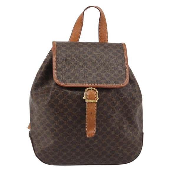CELINE Macadam Backpack PVC Leather Brown Gold Tone Auth 194199