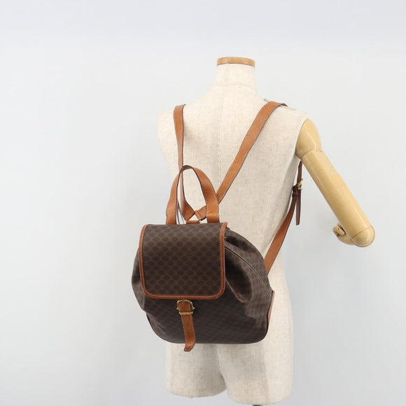 CELINE Macadam Backpack PVC Leather Brown Gold Tone Auth 194199