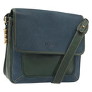 LOEWE Velazquez Shoulder Bag Leather Blue Gold Tone Auth 194205-1