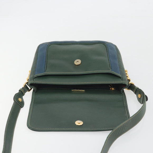 LOEWE Velazquez Shoulder Bag Leather Blue Gold Tone Auth 194205