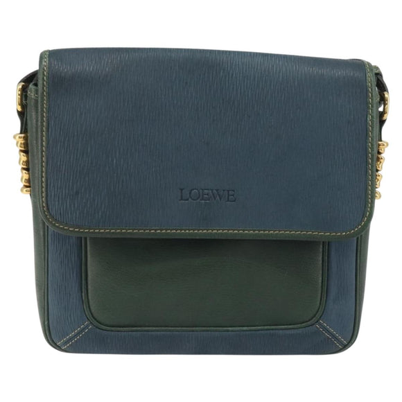 LOEWE Velazquez Shoulder Bag Leather Blue Gold Tone Auth 194205