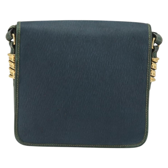 LOEWE Velazquez Shoulder Bag Leather Blue Gold Tone Auth 194205