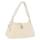 Salvatore Ferragamo Gancini Hand Bag Leather White Gold Tone Auth 194209A-1