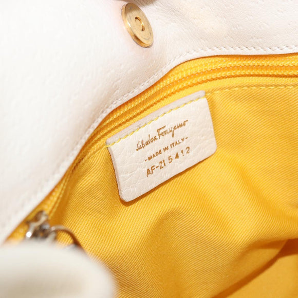 Salvatore Ferragamo Gancini Hand Bag Leather White Gold Tone Auth 194209A
