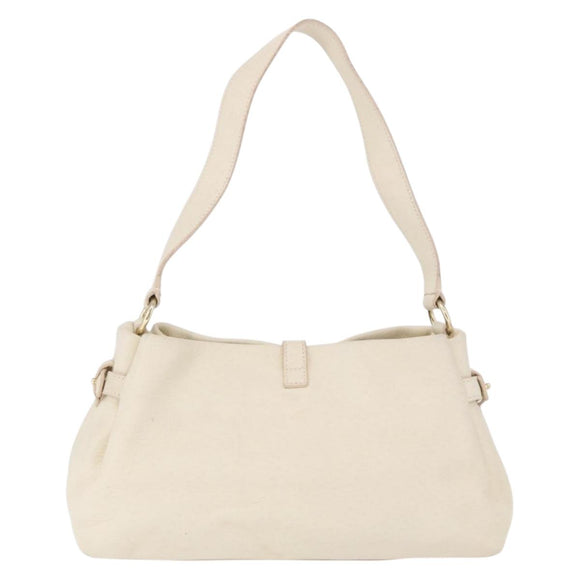 Salvatore Ferragamo Gancini Hand Bag Leather White Gold Tone Auth 194209A