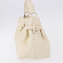 Salvatore Ferragamo Gancini Hand Bag Leather White Gold Tone Auth 194209A-4