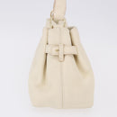 Salvatore Ferragamo Gancini Hand Bag Leather White Gold Tone Auth 194209A-5