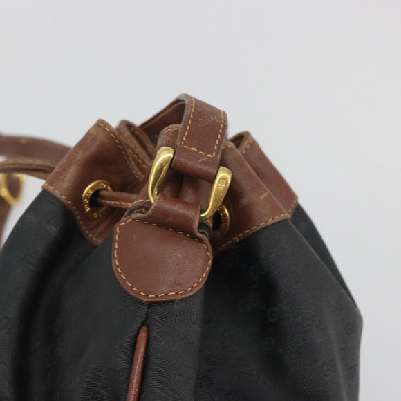 GUCCI Micro GG Shoulder Bag PVC Leather Black Gold Tone Auth 194211
