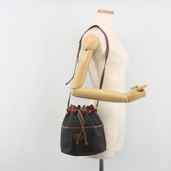 GUCCI Micro GG Shoulder Bag PVC Leather Black Gold Tone Auth 194211