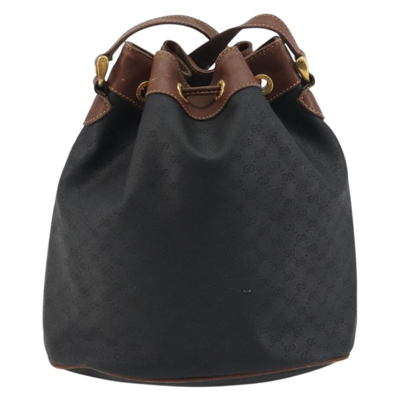 GUCCI Micro GG Shoulder Bag PVC Leather Black Gold Tone Auth 194211