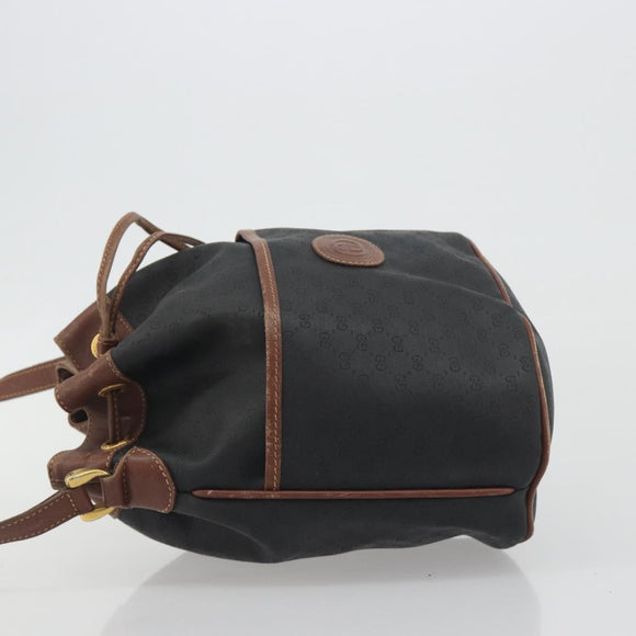 GUCCI Micro GG Shoulder Bag PVC Leather Black Gold Tone Auth 194211