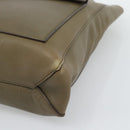 CELINE Chain Tote Bag Leather Khaki Gold Tone Auth 194216-10