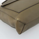 CELINE Chain Tote Bag Leather Khaki Gold Tone Auth 194216-11