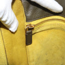 CELINE Chain Tote Bag Leather Khaki Gold Tone Auth 194216-17