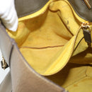 CELINE Chain Tote Bag Leather Khaki Gold Tone Auth 194216-18