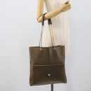 CELINE Chain Tote Bag Leather Khaki Gold Tone Auth 194216-21