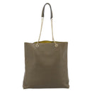 CELINE Chain Tote Bag Leather Khaki Gold Tone Auth 194216-3