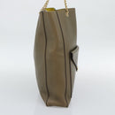 CELINE Chain Tote Bag Leather Khaki Gold Tone Auth 194216-4