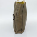 CELINE Chain Tote Bag Leather Khaki Gold Tone Auth 194216-5