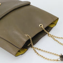 CELINE Chain Tote Bag Leather Khaki Gold Tone Auth 194216-6