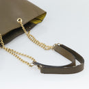 CELINE Chain Tote Bag Leather Khaki Gold Tone Auth 194216-7