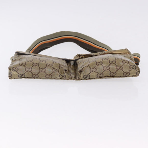 GUCCI GG Crystal Waist Bag Coated Canvas Gold 28566 Auth 194223