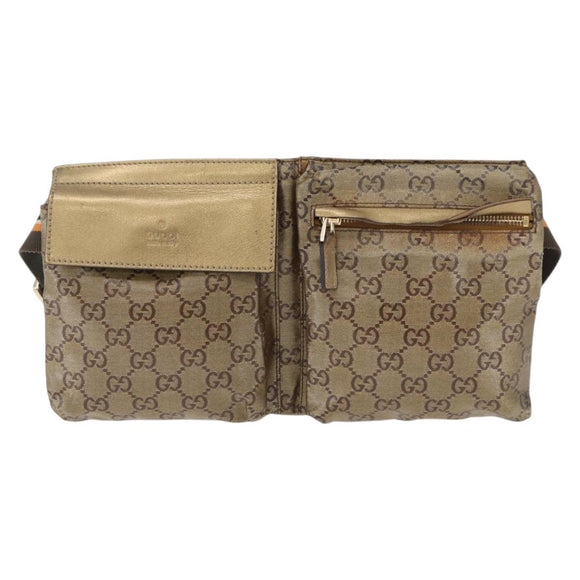 GUCCI GG Crystal Waist Bag Coated Canvas Gold 28566 Auth 194223
