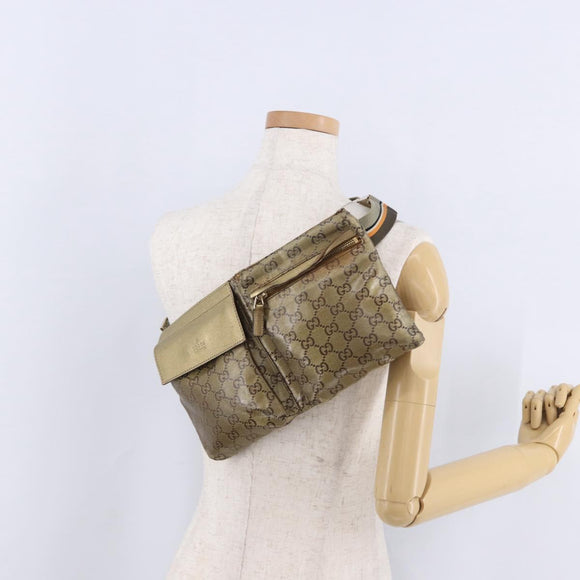 GUCCI GG Crystal Waist Bag Coated Canvas Gold 28566 Auth 194223