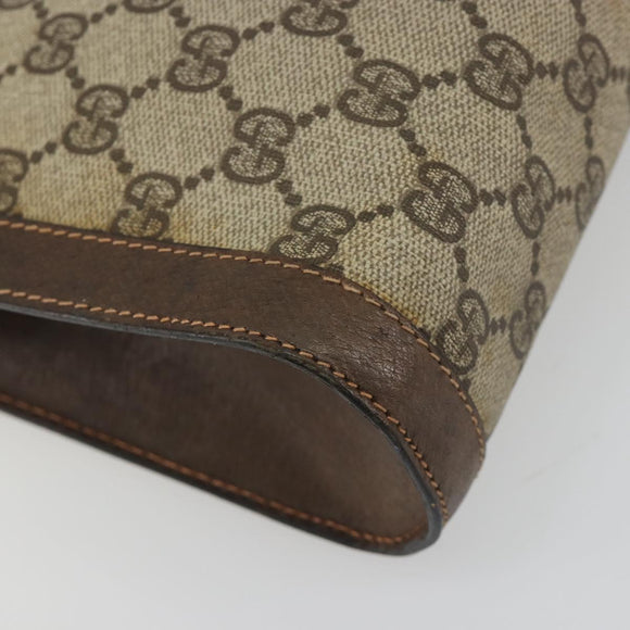 GUCCI PARFUMS GG Supreme Web Sherry Line Clutch Bag PVC Beige Gold Auth 194232