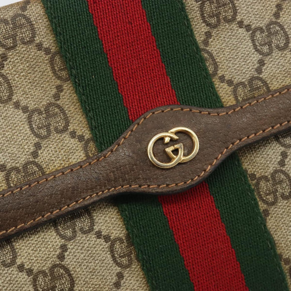 GUCCI PARFUMS GG Supreme Web Sherry Line Clutch Bag PVC Beige Gold Auth 194232