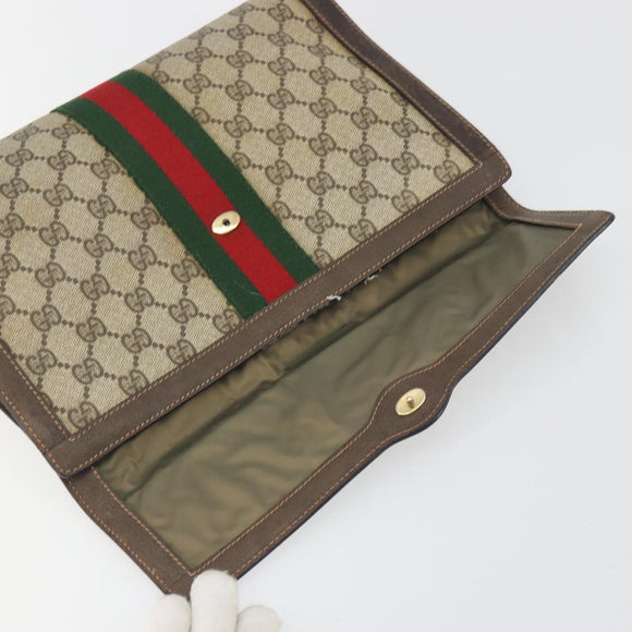 GUCCI PARFUMS GG Supreme Web Sherry Line Clutch Bag PVC Beige Gold Auth 194232